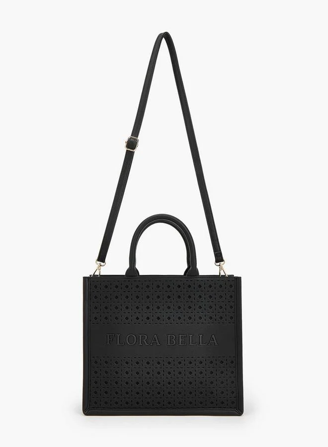 Flora Bella By Shoexpress BLACK Flora Bella Laser-Cut Bag With Double Handles And Detachable Shoulder Strap for Women | Best Price UAE